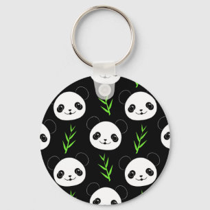Kawaii Panda Muster Bamboo in Schwarz-weiß grün Schlüsselanhänger