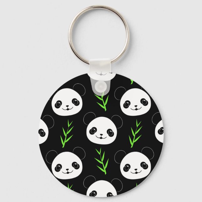 Kawaii Panda Muster Bamboo in Schwarz-weiß grün Schlüsselanhänger (Vorderseite)