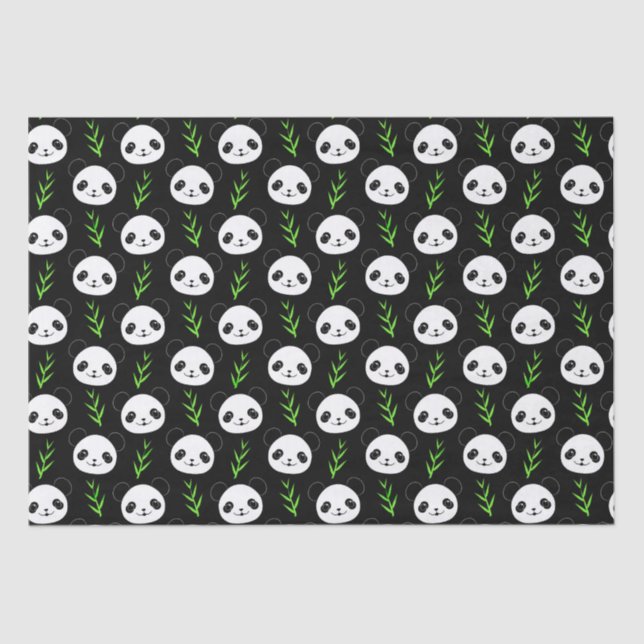 Kawaii Panda Muster Bamboo in Schwarz-weiß grün Seidenpapier (Vorderseite)