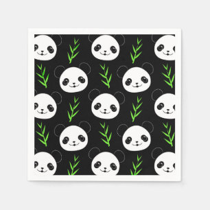 Kawaii Panda Muster Bamboo in Schwarz-weiß grün Serviette