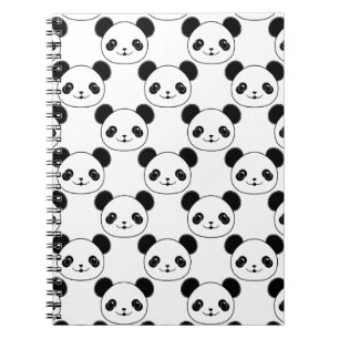 Kawaii Panda Muster in Schwarzweiß Notizblock