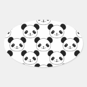 Kawaii Panda Muster in Schwarzweiß Ovaler Aufkleber