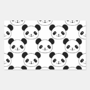 Kawaii Panda Muster in Schwarzweiß Rechteckiger Aufkleber