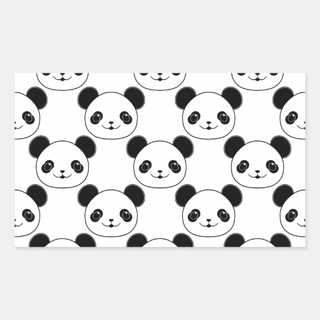 Kawaii Panda Muster in Schwarzweiß Rechteckiger Aufkleber (Vorderseite)