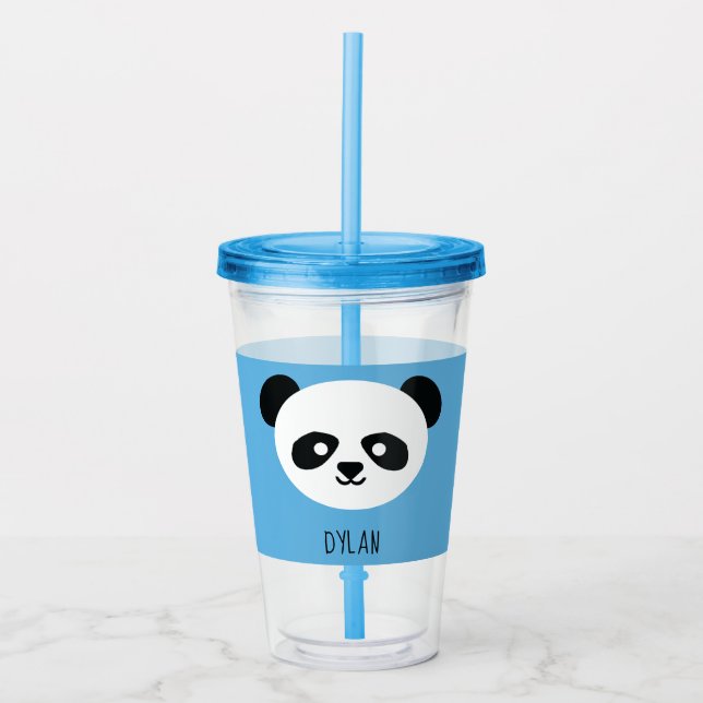 Kawaii Panda Niedlich Kids Blue Personalisiert Acryltrinkbecher (Vorderseite)