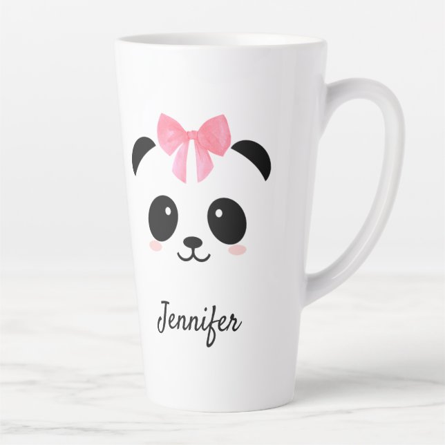 Kawaii Panda niedlich rosa Band personalisiert  Milchtasse (Rechts)