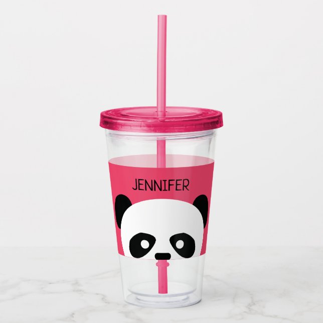 Kawaii Panda-niedliches Kinderrosa personalisiert Acryltrinkbecher (Vorderseite)