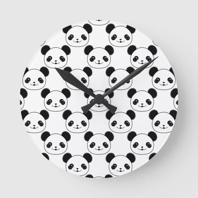 Kawaii Panda Pattern In Black And White Runde Wanduhr (Vorderseite)
