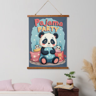 Kawaii-Panda-Pyjama-Party Cozy Sleepover-Ästhetik Wandteppich Mit Holzrahmen