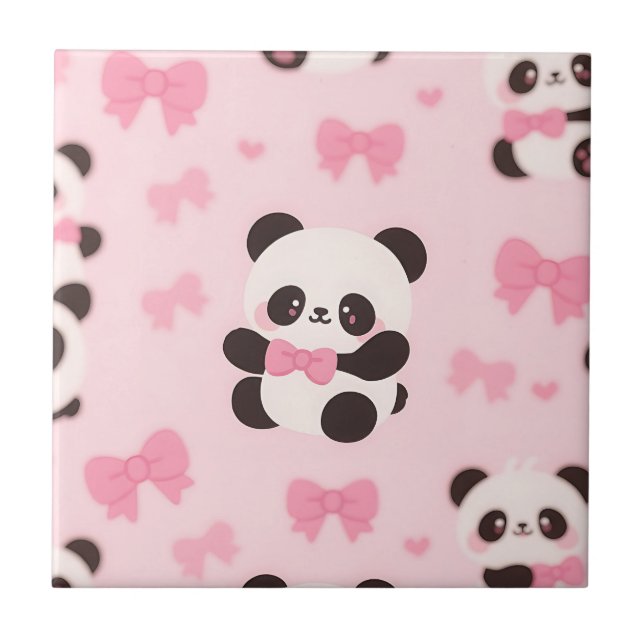Kawaii Panda Rosa Schleife Muster Fliese (Vorderseite)