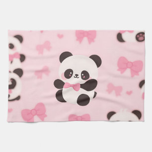 Kawaii Panda Rosa Schleife Muster Geschirrtuch