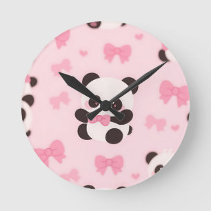 Kawaii Panda Rosa Schleife Muster Runde Wanduhr