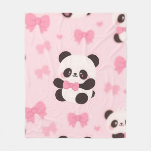 Kawaii Panda Rosa Schleifenmuster Fleecedecke