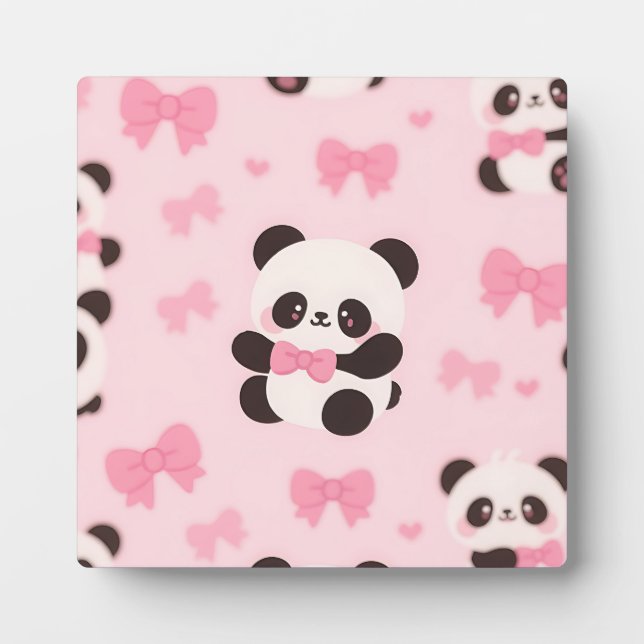 Kawaii Panda Rosa Schleifenmuster Fotoplatte (Vorderseite)