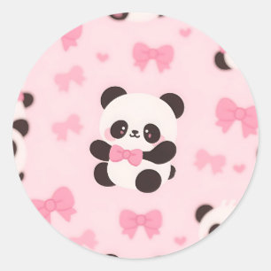 Kawaii Panda Rosa Schleifenmuster Runder Aufkleber