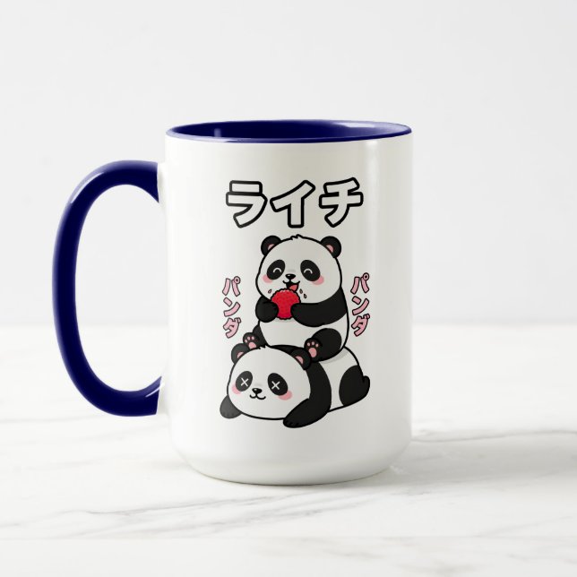 Kawaii Panda Stack Lychee Fruit Japanese Cartoon Tasse (Links)