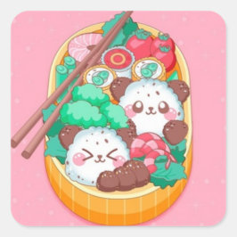 Kawaii Panda Sushi Quadratischer Aufkleber