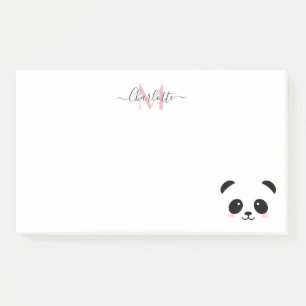 Kawaii panda trägt personalisierte Monogramm nach Post-it Klebezettel