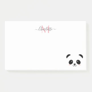 Kawaii panda trägt personalisierte Monogramm nach Post-it Klebezettel