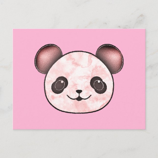 Kawaii Panda Zeichnend in Rosa Postkarte (Vorderseite)