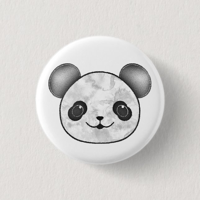 Kawaii Panda Zeichnend in Schwarzweiß Button (Vorderseite)