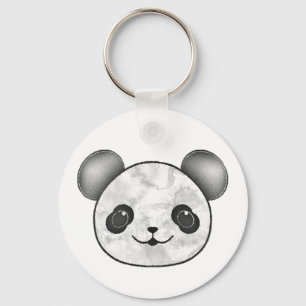 Kawaii Panda Zeichnend in Schwarzweiß Schlüsselanhänger