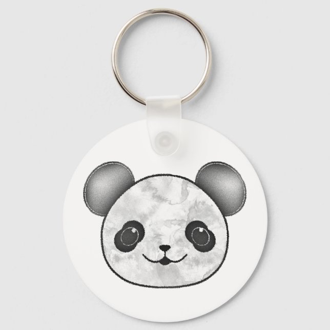 Kawaii Panda Zeichnend in Schwarzweiß Schlüsselanhänger (Vorderseite)