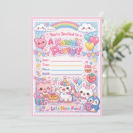 Kawaii Party Invitation – Cute Pastel Birthday Einladung