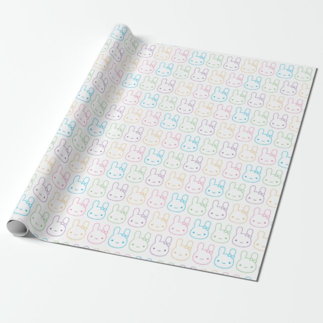 Kawaii Pastel Bunny Bows Geschenkpapier (Ungerollt)