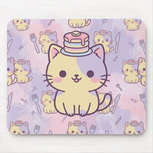 Kawaii Pastel Cat with Pancakes Pattern Mouse Pad Mousepad (Vorne)