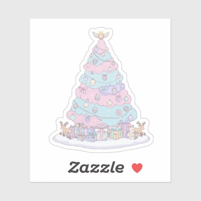 Kawaii Pastel Christmas Tree | Niedliches Rosa und Aufkleber (Blatt)