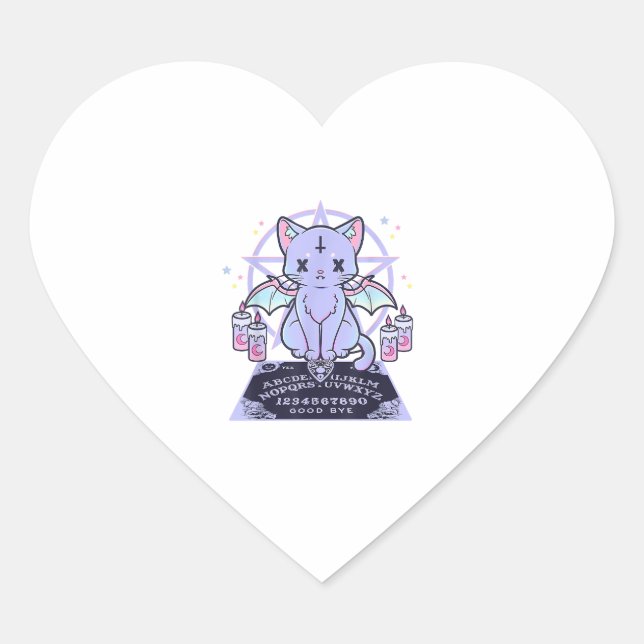 Kawaii Pastel Goth Niedlich und Creepy Occult Cat  Herz-Aufkleber (Vorderseite)