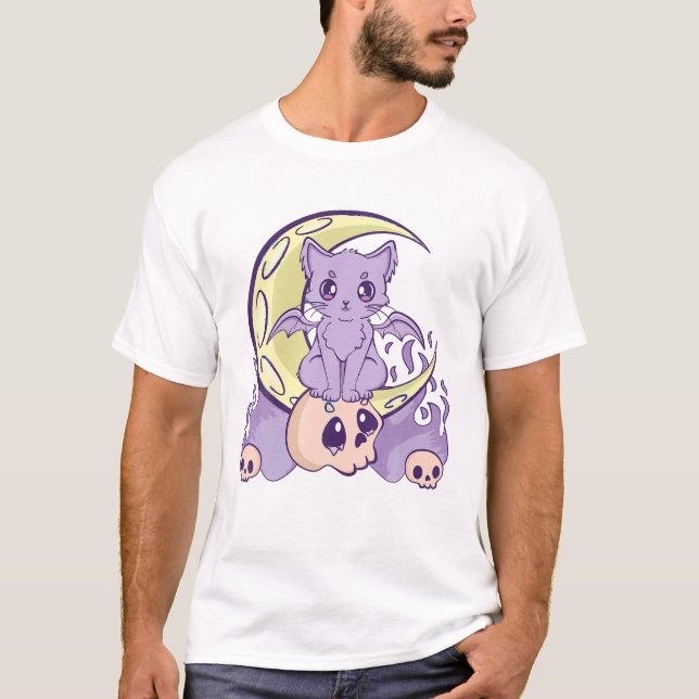 Kawaii Pastel Goth Niedlich Witchy Cat T-Shirt (Vorderseite)