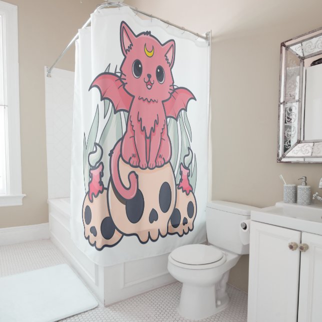 Kawaii Pastel Goth Niedliche Creepy Demon Cat and  Duschvorhang (Beispiel)