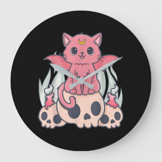 Kawaii Pastel Goth Niedliche Creepy Demon Cat and Große Wanduhr