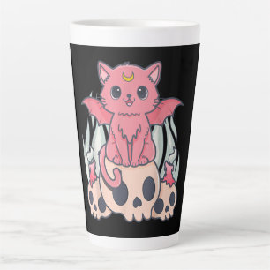 Kawaii Pastel Goth Niedliche Creepy Demon Cat and Milchtasse