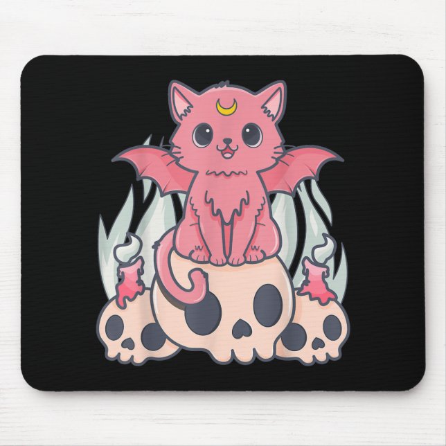 Kawaii Pastel Goth Niedliche Creepy Demon Cat and  Mousepad (Vorne)