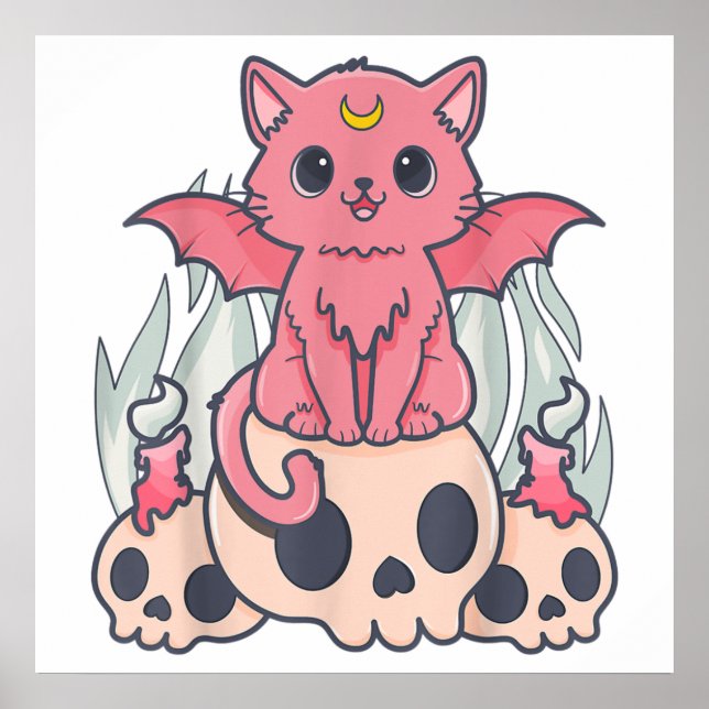 Kawaii Pastel Goth Niedliche Creepy Demon Cat and  Poster (Vorne)