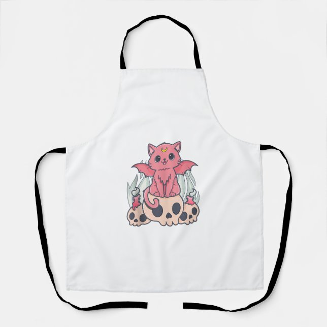 Kawaii Pastel Goth Niedliche Creepy Demon Cat and  Schürze (Vorderseite)