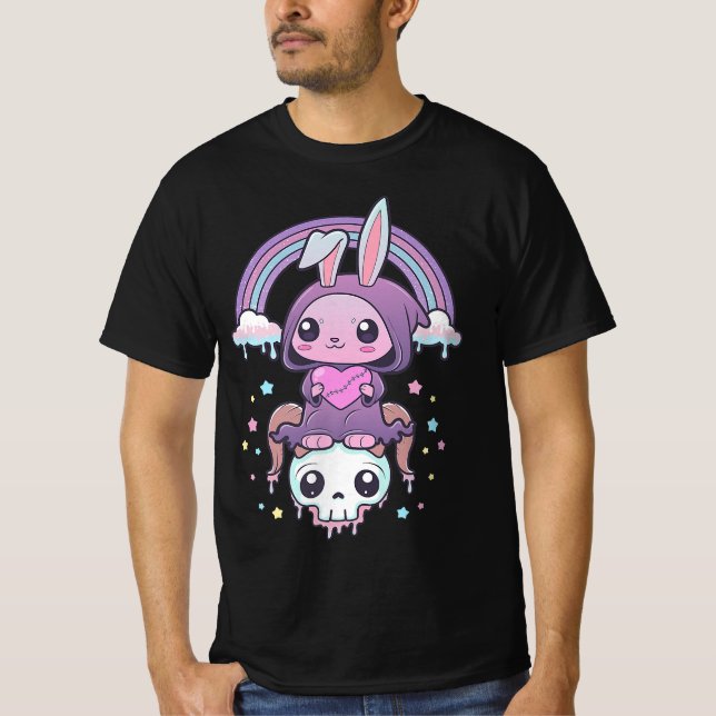 Kawaii Pastel Goth Niedliches Creepy Rabbit T-Shirt (Vorderseite)