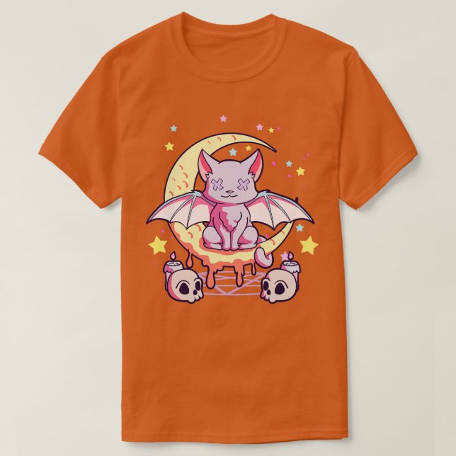 Kawaii Pastel Goth Niedliches, cremefarbenes Black T-Shirt (Design vorne)