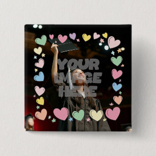 Kawaii Pastel Hearts Foto Border anpassbar Button