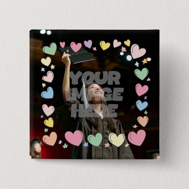 Kawaii Pastel Hearts Foto Border anpassbar Button (Vorderseite)