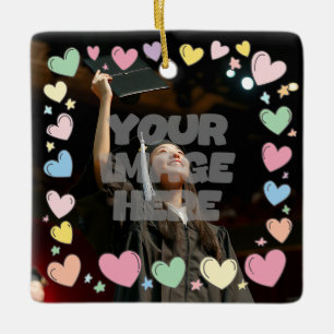 Kawaii Pastel Hearts Foto Border anpassbar Keramikornament