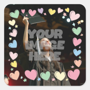 Kawaii Pastel Hearts Foto Border anpassbar Quadratischer Aufkleber