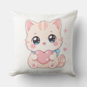 Kawaii Pastel-Katze Rosa Herz Outdoor-Kissen Kissen