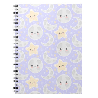 Kawaii Pastel Moon Star Lilac Pattern Notizblock