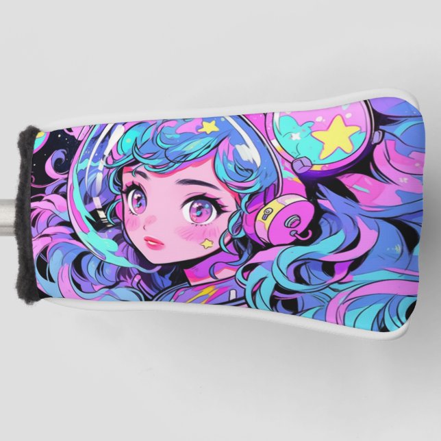 Kawaii Pastel Pink und Blue Space Anime Girl Golf Headcover (Vorderseite)