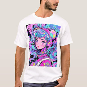 Kawaii Pastel Pink und Blue Space Anime Girl T-Shirt