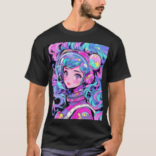 Kawaii Pastel Pink und Blue Space Anime Girl T-Shirt